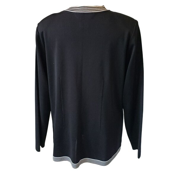 Exclusively Misook Black White Stripe V Neck Cardigan Sweater - Picture 2 of 10